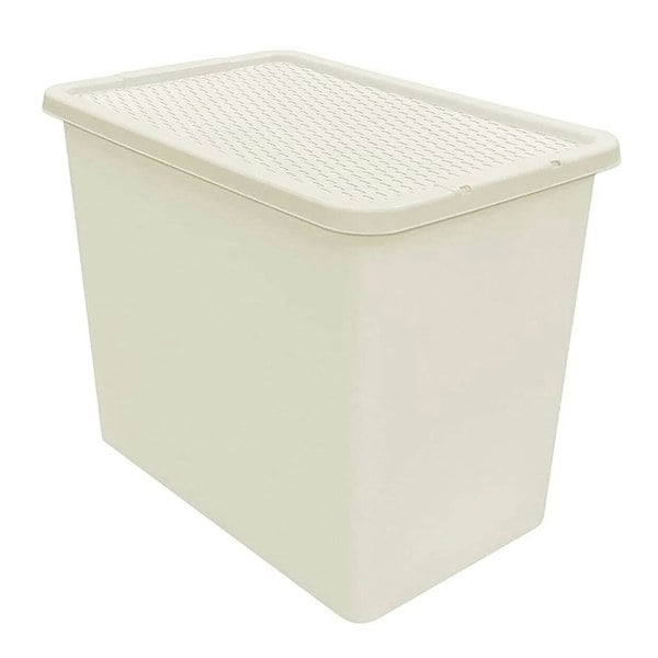 1 x Cream 80L Rattan Effect Large Plastic Stackable Home Office Storage Container With Lid