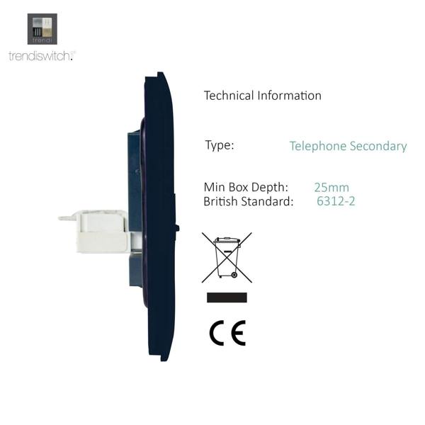 Trendi Switch 2 Gang RJ45 Cat 5e PC Ethernet & Telephone Slave Sockets in Navy Blue