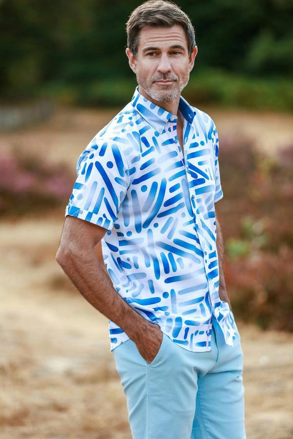 Bold Brushstroke Print Short Sleeve Shirt - Claudio Lugli Shirts