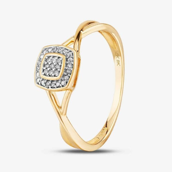 T. H. Baker 9ct Yellow Gold 0.05ct Diamond Pavé Square Cluster Promise Ring TH014658R