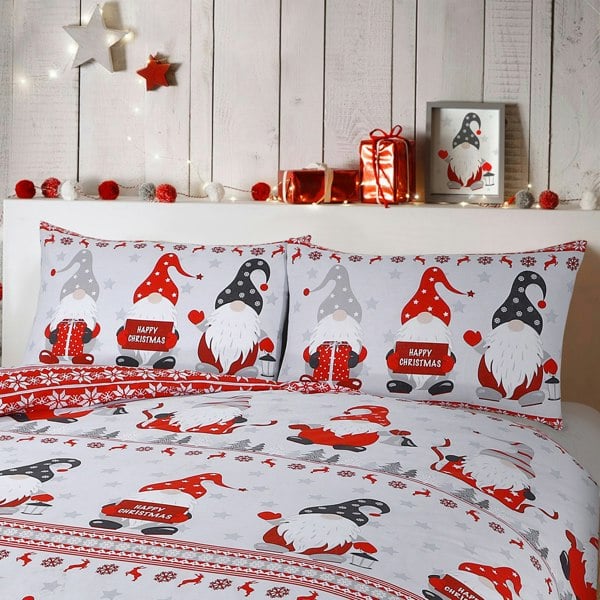 Velosso Whimsical Gnome Print Duvet Cover Set With Matching Pillowcase, Festive Bedding for Winter Bedroom Decor