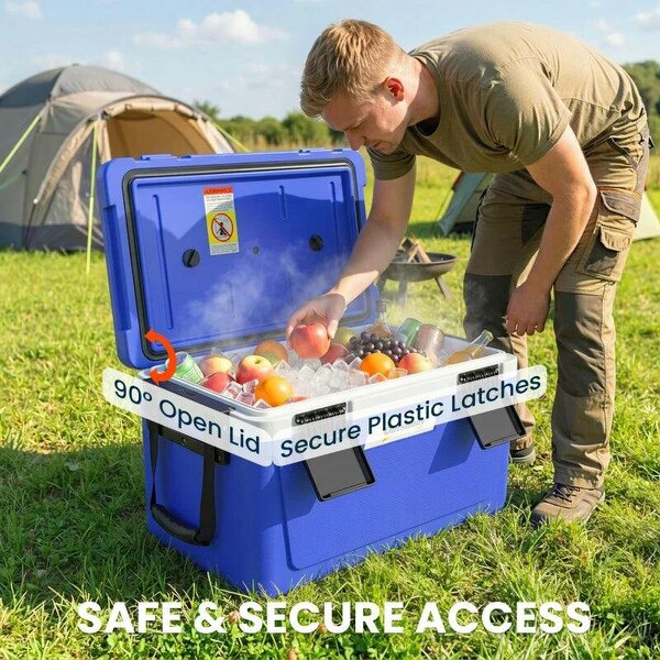 42.6L Insulated Cool Box, Lightweight Portable Ice Cooler with Handle, Lid and Drain Valve, Dark Blue
