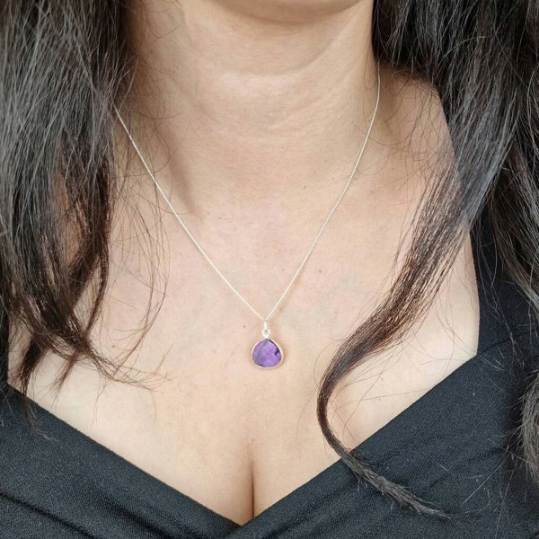 Amethyst February Birthstone Silver Pendant Necklace