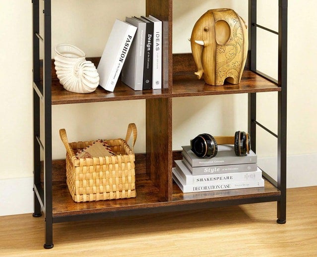 Modcraft Bookcase Ladder Shelf 4 Tier Rustic Brown and Black Display Rack for Living Room or Office