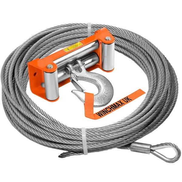 WINCHMAX Steel Rope 26m X 12mm, Hole Fix. Orange Roller Fairlead. 1/2 Inch Clevis Hook. For winches up to 17,500lb.
