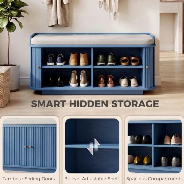 Bobobiy Hallway Storage Unit, Hallway Furniture Set with Shoe Storage Cabinet and 5 Hooks Coat Rack, Blue