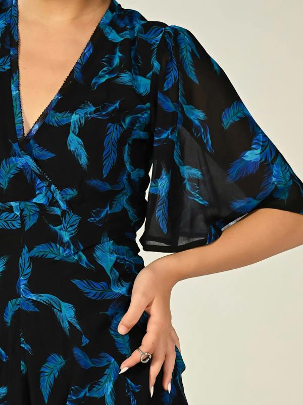 Rose & Nancy Talia Black Feather Print Maxi Dress