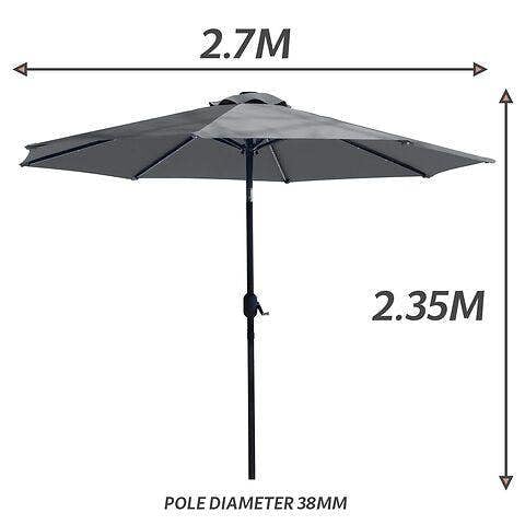 GlamHaus Garden Parasol Solar LED 2.7M ,Tilting Table Umbrella with Crank Handle, Protection UV40, Free Parasol Cover- Dark Grey