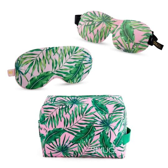 SMUG Contoured & Satin Sleep Mask Double Pack & Wash Bag Set- Various Prints - Palm
