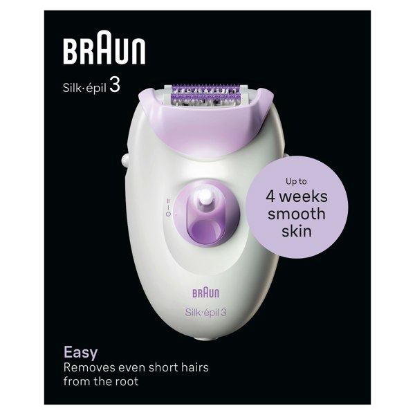 Braun Silk-epil 3, Corded Epilator For Hair Removal, Weeks Of Smooth Skin, 3-000 - Purple