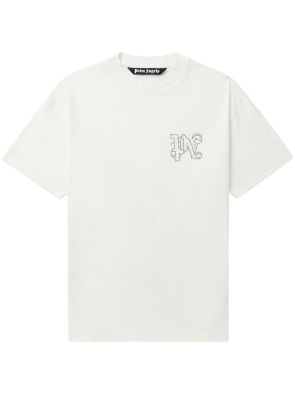 Palm Angels Monogram Studded T Shirt White - Supplied FashionPALM ANGELS