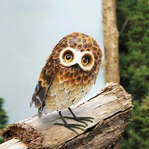 EDH Door Hardware Small Metal Standing Brown Owl – 28 x 20 x 13 CM | Rustic Garden Owl Ornament | Handcrafted