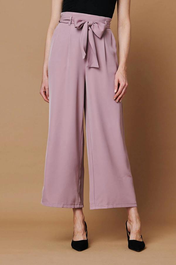 Pink | Tie Front High Waist Wide Leg Trousers