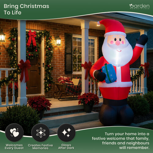 3m Inflatable Santa Christmas Decoration with 4 LED Lights, Indoor & Outdoor Use, Waterproof Polyester, Fan Motor & Ropes Included