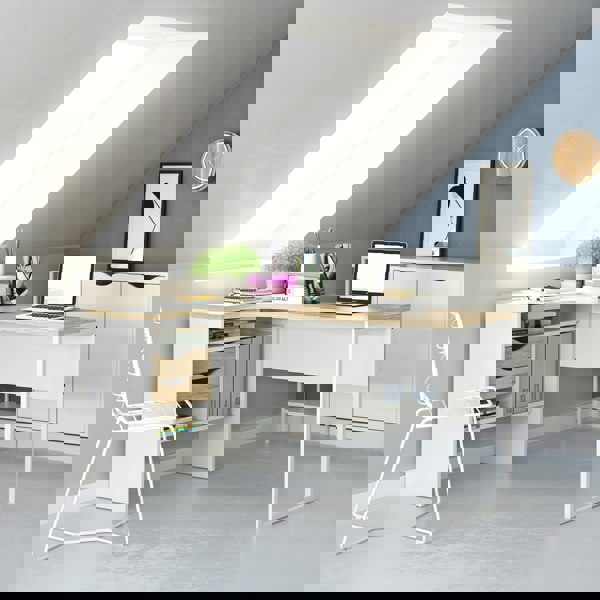 Furniture To Go Function Plus Corner Desk 2 Drawers in White and Oak