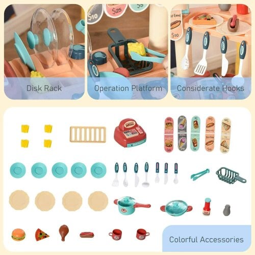 Bobobiy 50 Pcs Kids Kitchen Play set Fast Food Trolley Cart Pretend Playset Toys - Play Food Cashier Register Accessories Gift for Boys Girls Age 3-6