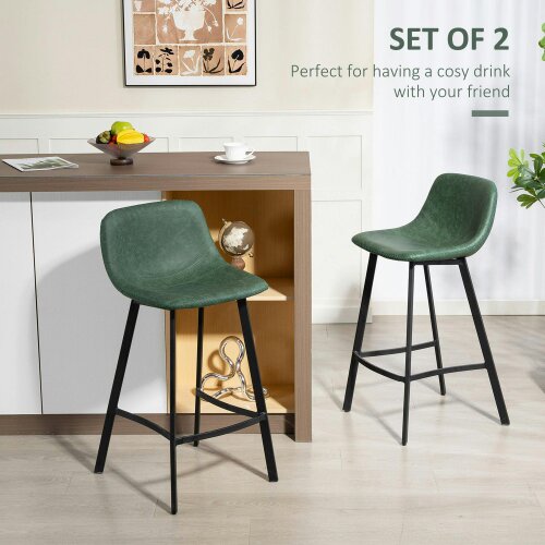Wyld Haus Noso Tane Set Of 2 Green Faux Leather Upholstered Dining Bar Stools