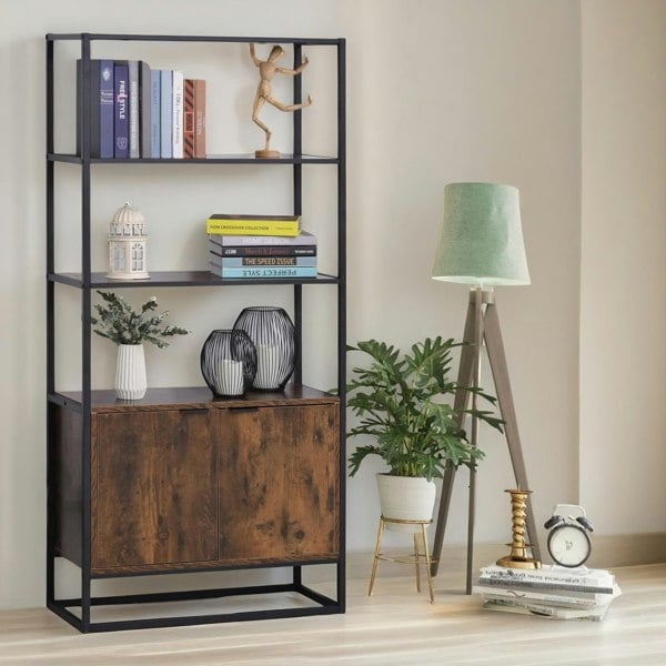 Rafaelo Mobilia Industrial Storage Cabinet With 3 Open Shelves Rustic Brown