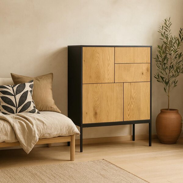 Wyld Haus El Paso Black Metal and Wild Oak Veneer 3 Door 2 Drawer Sideboard