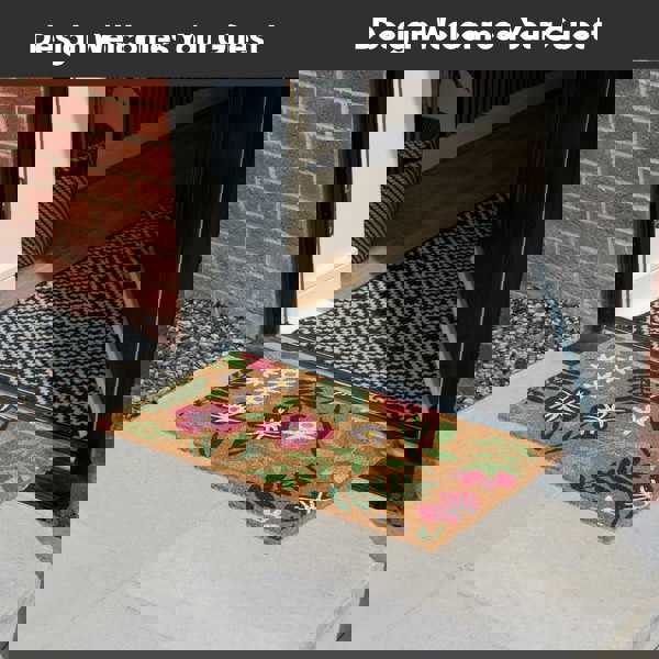 JVL Eco-Friendly Latex Backed Coir Entrance Doormat, 45x75cm - Flowers