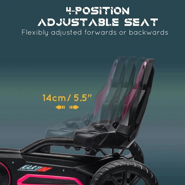 Pink kids pedal go-kart seat and rear frame with flexible backrest in black