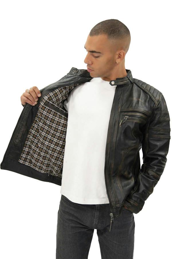 Infinity Leather Men's Vintage Black Leather Biker Jacket-Naples