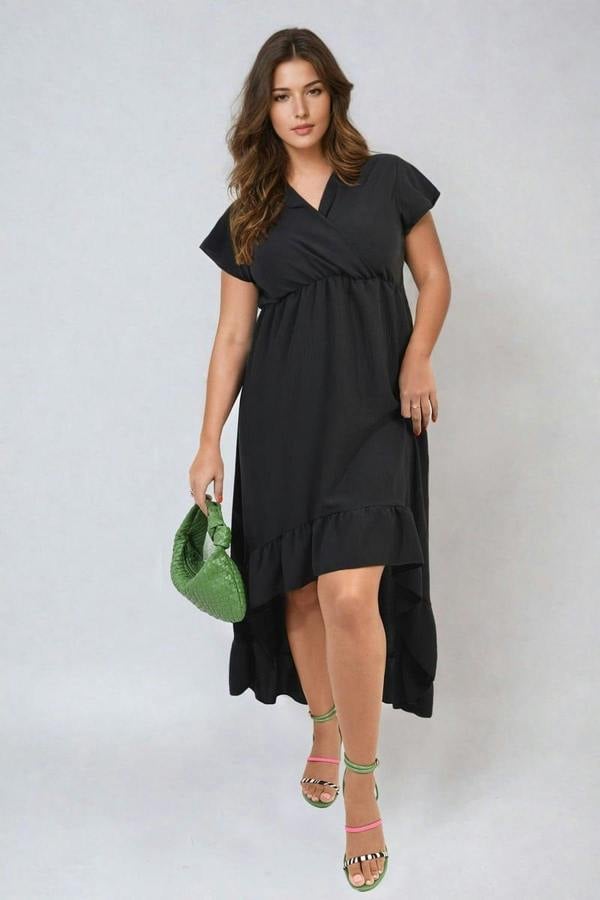 Catalina High Low Ruffle Hem Maxi Dress - Black