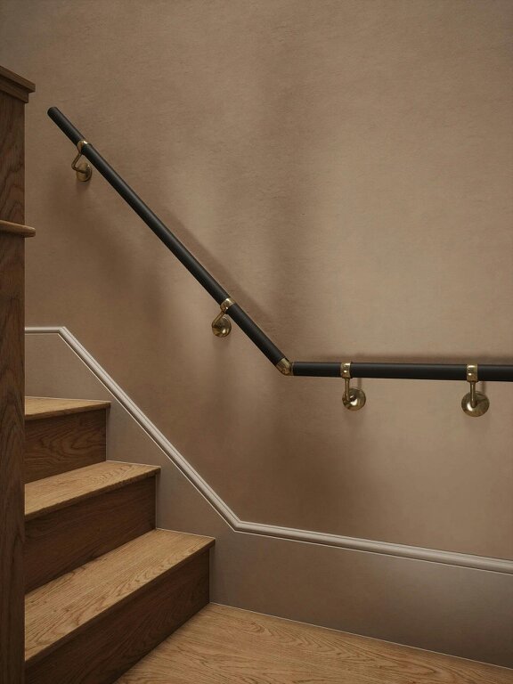 Handrails Direct Burcot Espresso Leather Quarter Landing Handrail