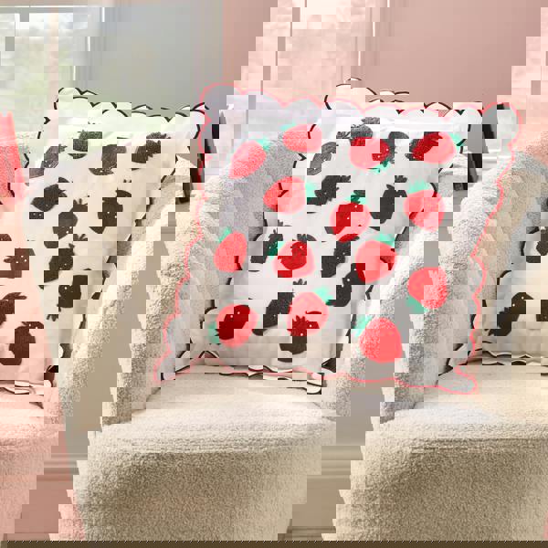 Catherine Lansfield Strawberry Embroidered Cushion Red