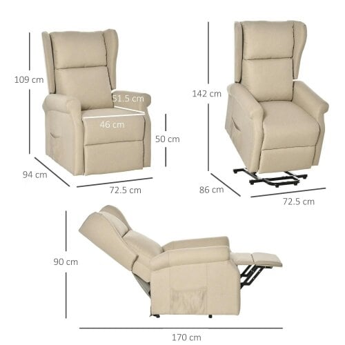 Bobobiy Power Lift Recliner Armchair, Electric Lift Chair for Elderly, Fabric Riser and Reclining Chair with Remote Control, Beige