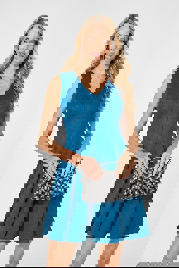 Teal | Faux Suede Knee Length Skater Dress
