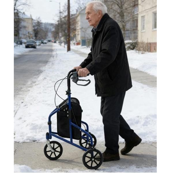 Gr8 Home 3 Wheel Rollator Walker Lightweight Folding Adjustable Height Brakes Bag 125kg