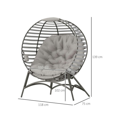 Wyld Haus Lenika Oversized Rattan Light Grey Egg Chair With Cushion And Side Storage Pocket