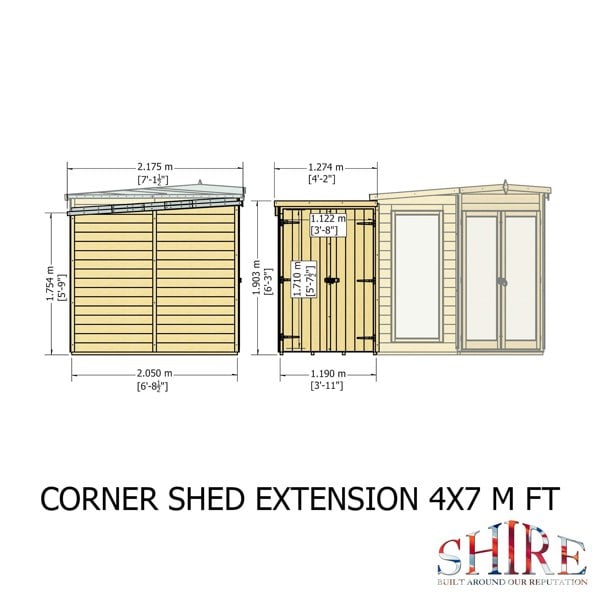 Shire Hampton with Side Shed 7x11 Corner Summerhouse 12mm Interlock Cladding - Best Shed
