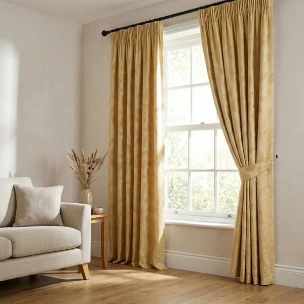 Sardinia made-to-measure curtains in Gold, styled in a living room