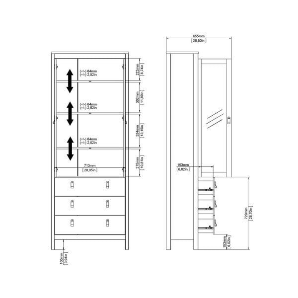 Wyld Haus Gossmere White Wooden China Cabinet 2 Glass Doors 3 Drawers Silver Handles