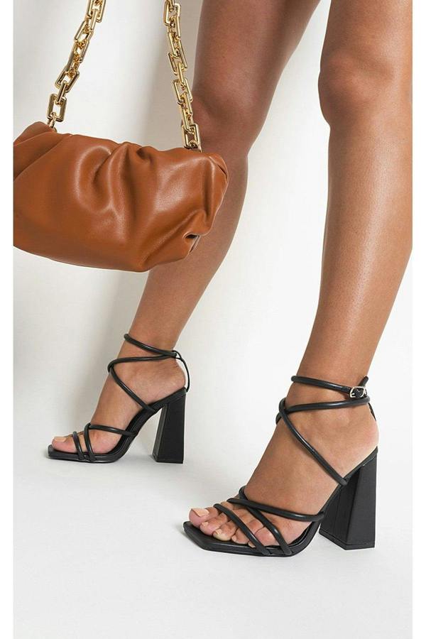 Michaela Strappy Ankle Block Heeled Sandals - Black