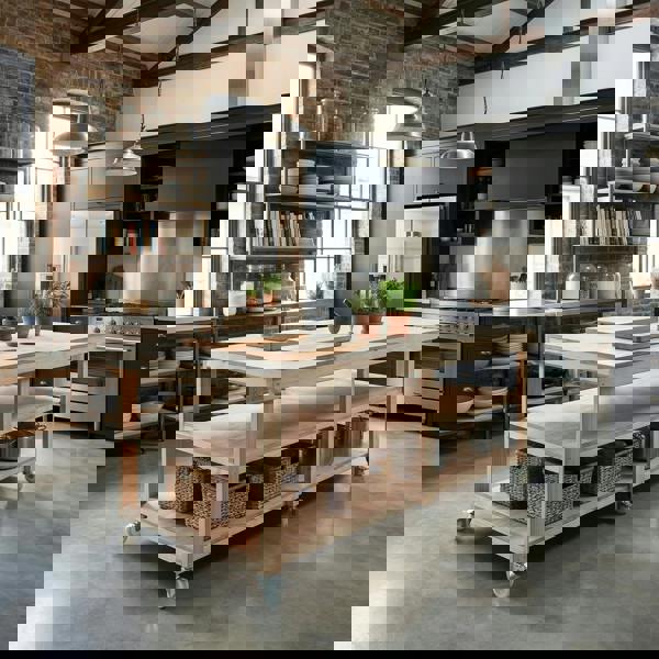 Arbor Garden Solutions Wooden Workbench Eucalyptus Hardwood Top Depth-4ft Double Shelf and Wheels