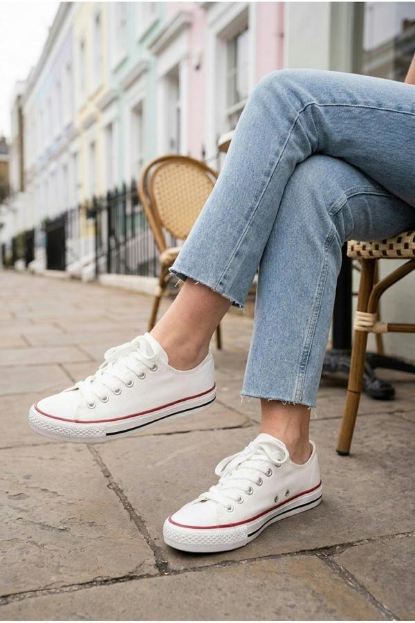 Pearl Canvas Lace Up Low Trainers - White
