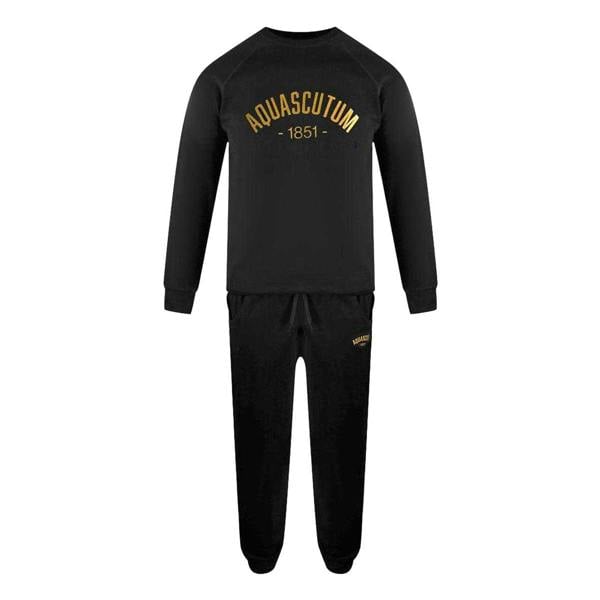 Aquascutum Mens Old School Crew Neck Tracksuit - Black - 