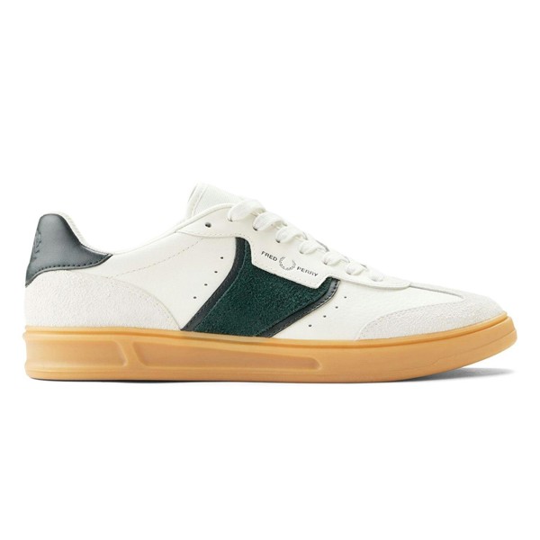 Fred Perry B4 Textured Leather & Suede Trainers - Light Ecru/Green