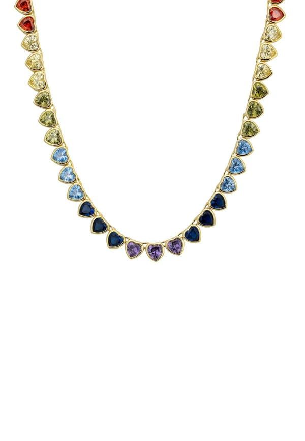 Close-up of the rainbow heart gemstones.