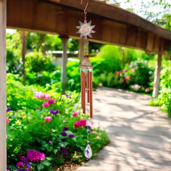 EDH Door Hardware Rose Gold Sun Wind Chime – 58cm x 8cm x 6cm | Elegant Solar-Themed Metal Wind Chime for Outdoor & Indoor Décor