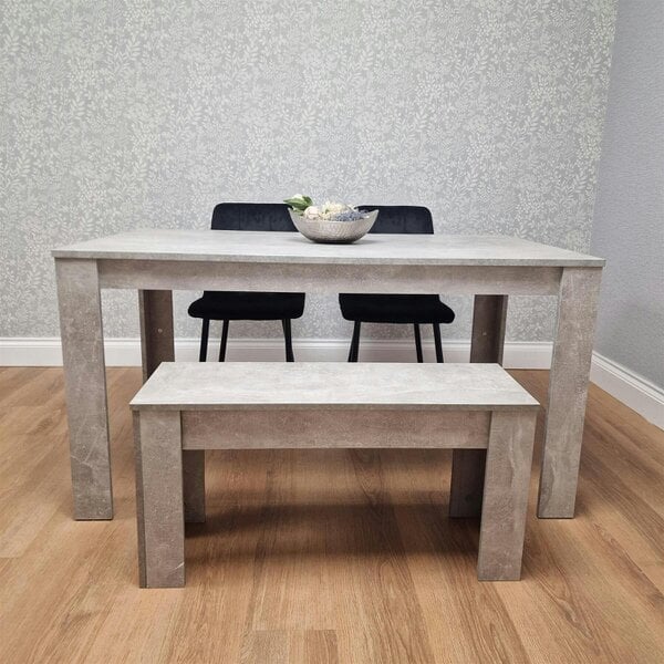 Kosy Koala Dining Table with 2 Black Velvet Chairs and 1 Stone Grey Bench Dining Room Furniture
