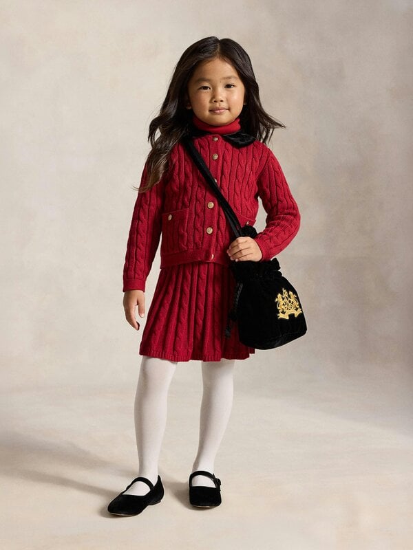 Ralph Lauren Kids Ralph Lauren Girls Cable Knit Cardigan in Red