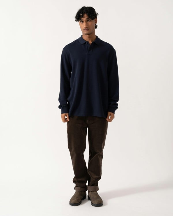 BOSS Orange Petempestolong Mens Long Sleeve Polo Shirt - Dark Blue 404