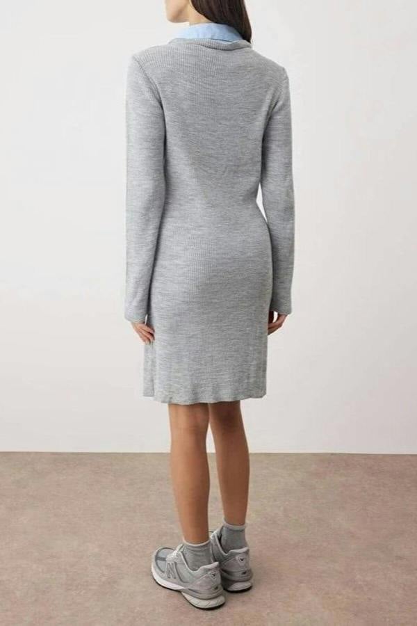 WOVCOR Color Block Mini Fitted Knit Dress with Shirt Trim