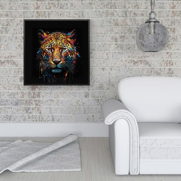 Warren Reed Splash Art Leopard Face Framed Canvas