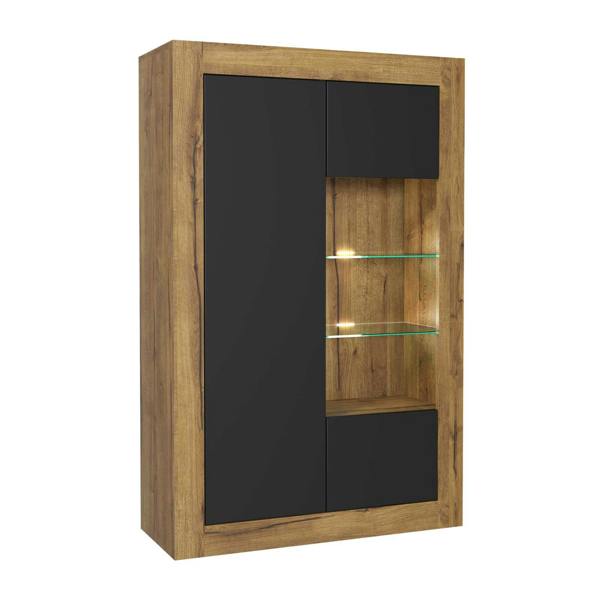 Mex Furniture Sideboard Cabinet Storage Display LED Lights Unit Oak Black Matt Cupboard Modern 140