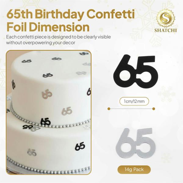 65th Birthday Black and Silver Foil Confetti Party Table Decoration Set, 1 Pack to 4 Pack Options image 9